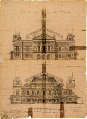 Concertgebouw - проект архитектора Адольфа ван Гендта (чертеж от 1883 года)